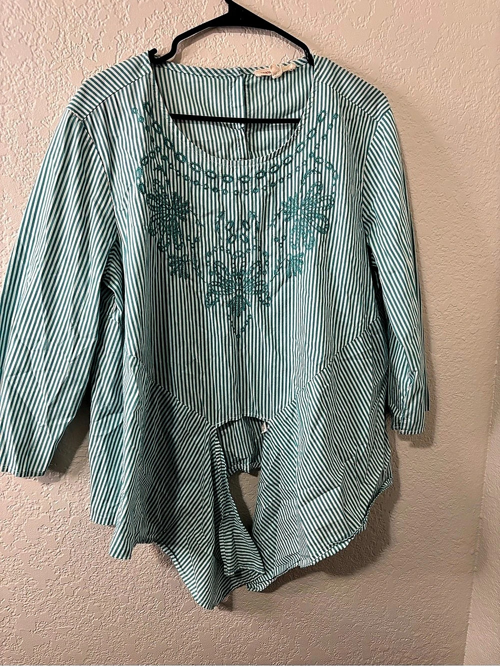 Grand & Green Embroidered Striped Tunic in Blue & White Size XL
